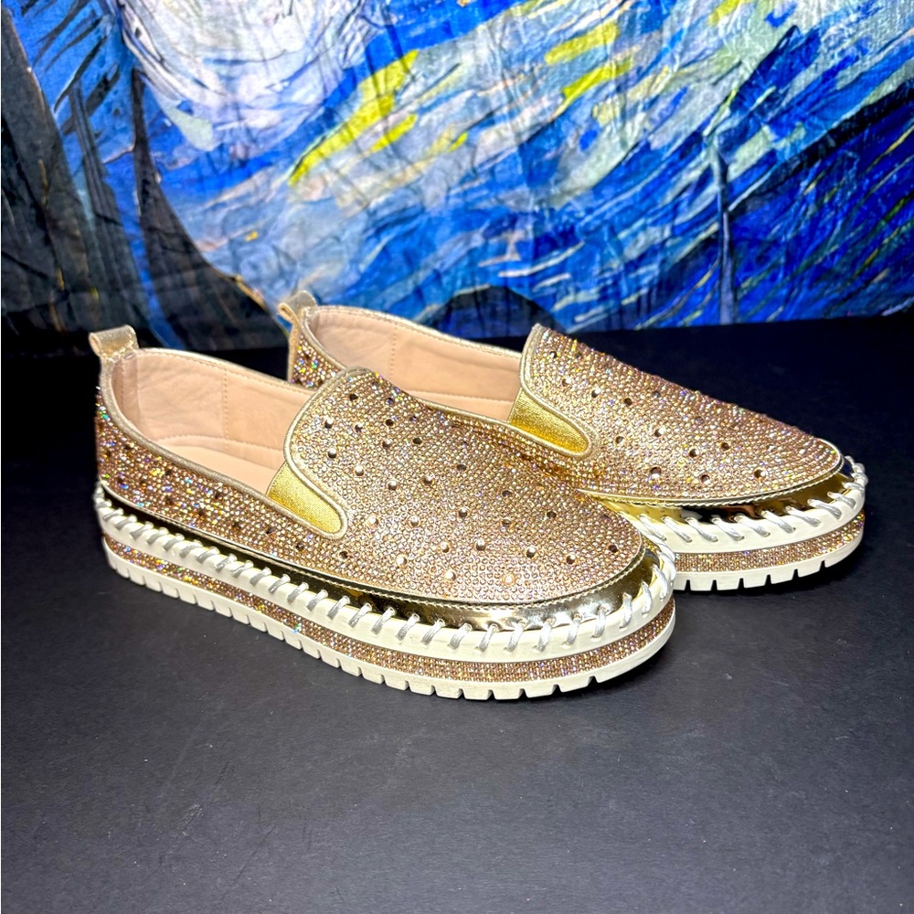 Azalea Wang Brittany Rose Gold Rhinestone Slip On Shoes Size 7